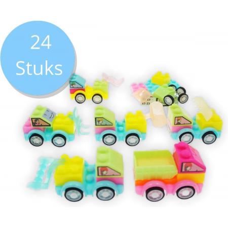 Uitdeelcadeautjes bouw autootj 24 Stuks - Traktatie - Klein speelgoed - Grabbelton - Piñata vulling